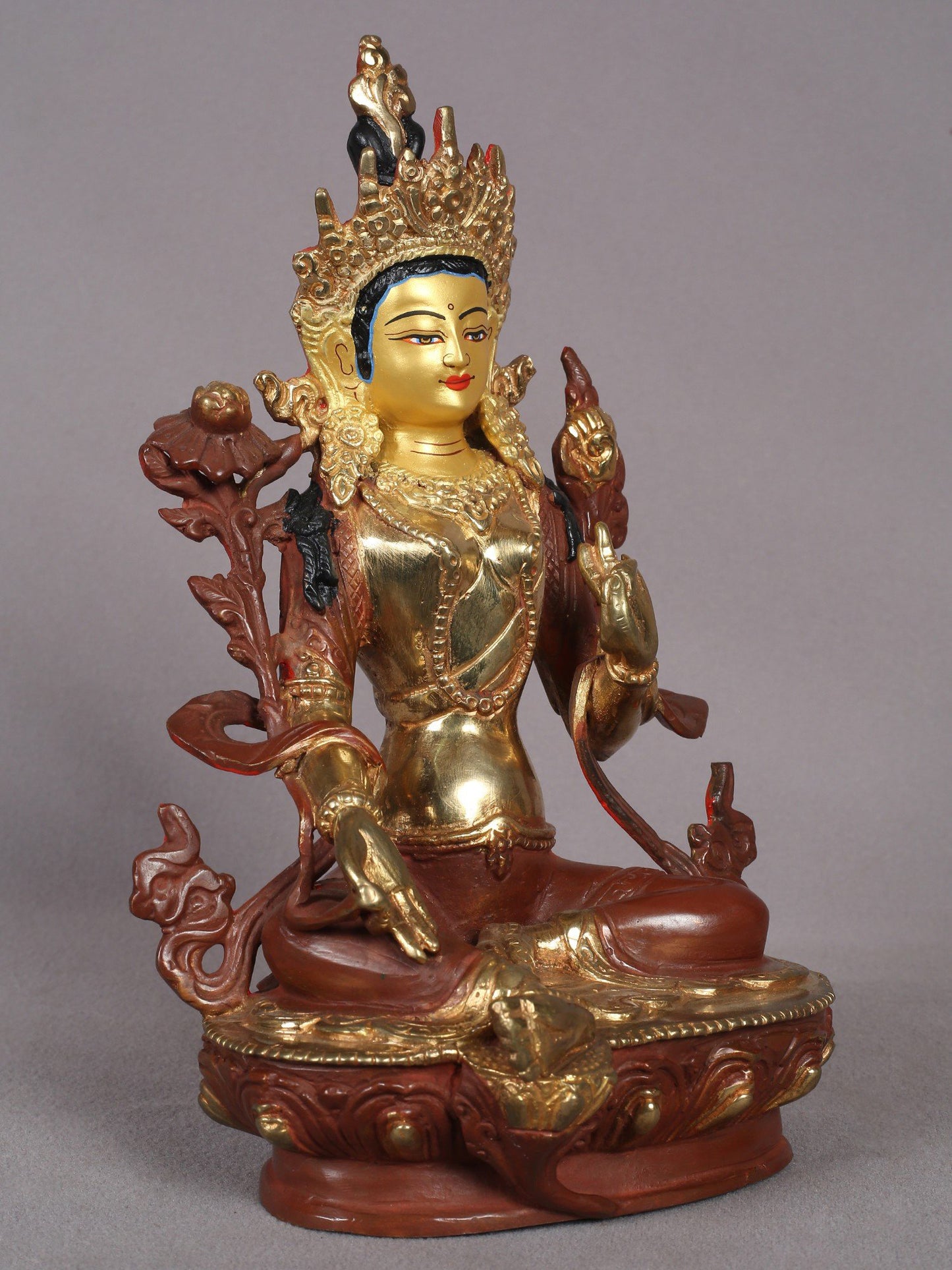 9" Goddess Green Tara Copper Statue - Buddhist Deity Idol from Nepal