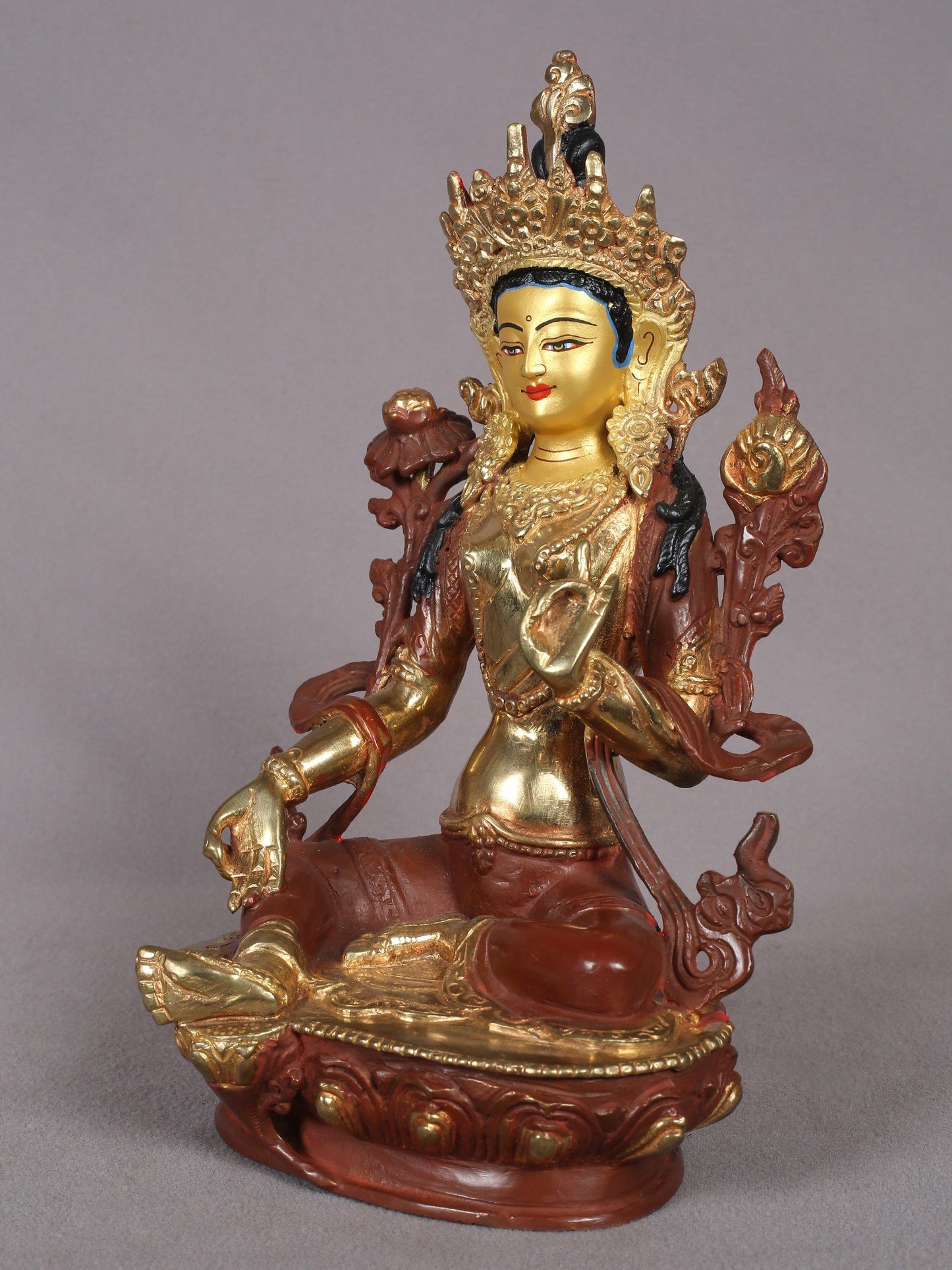 9" Goddess Green Tara Copper Statue - Buddhist Deity Idol from Nepal