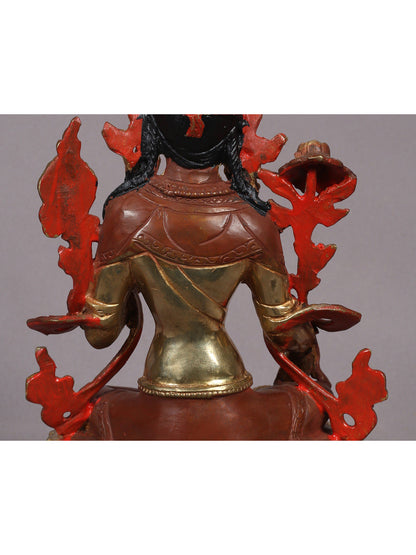 9" Goddess Green Tara Copper Statue - Buddhist Deity Idol from Nepal