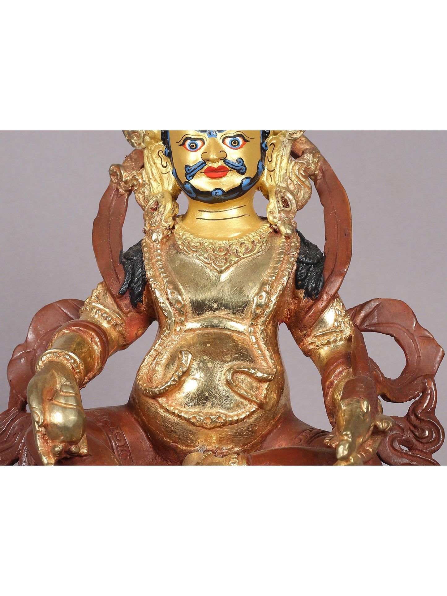 8" Tibetan Budhist God Kubera Idol | Nepalese Copper Statue