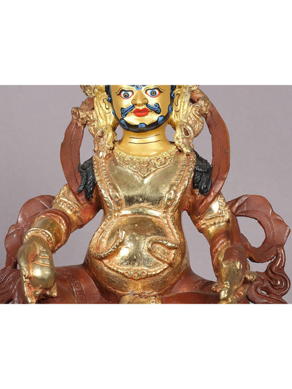 8" Tibetan Budhist God Kubera Idol | Nepalese Copper Statue