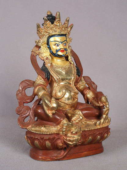 8" Tibetan Budhist God Kubera Idol | Nepalese Copper Statue