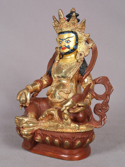 8" Tibetan Budhist God Kubera Idol | Nepalese Copper Statue