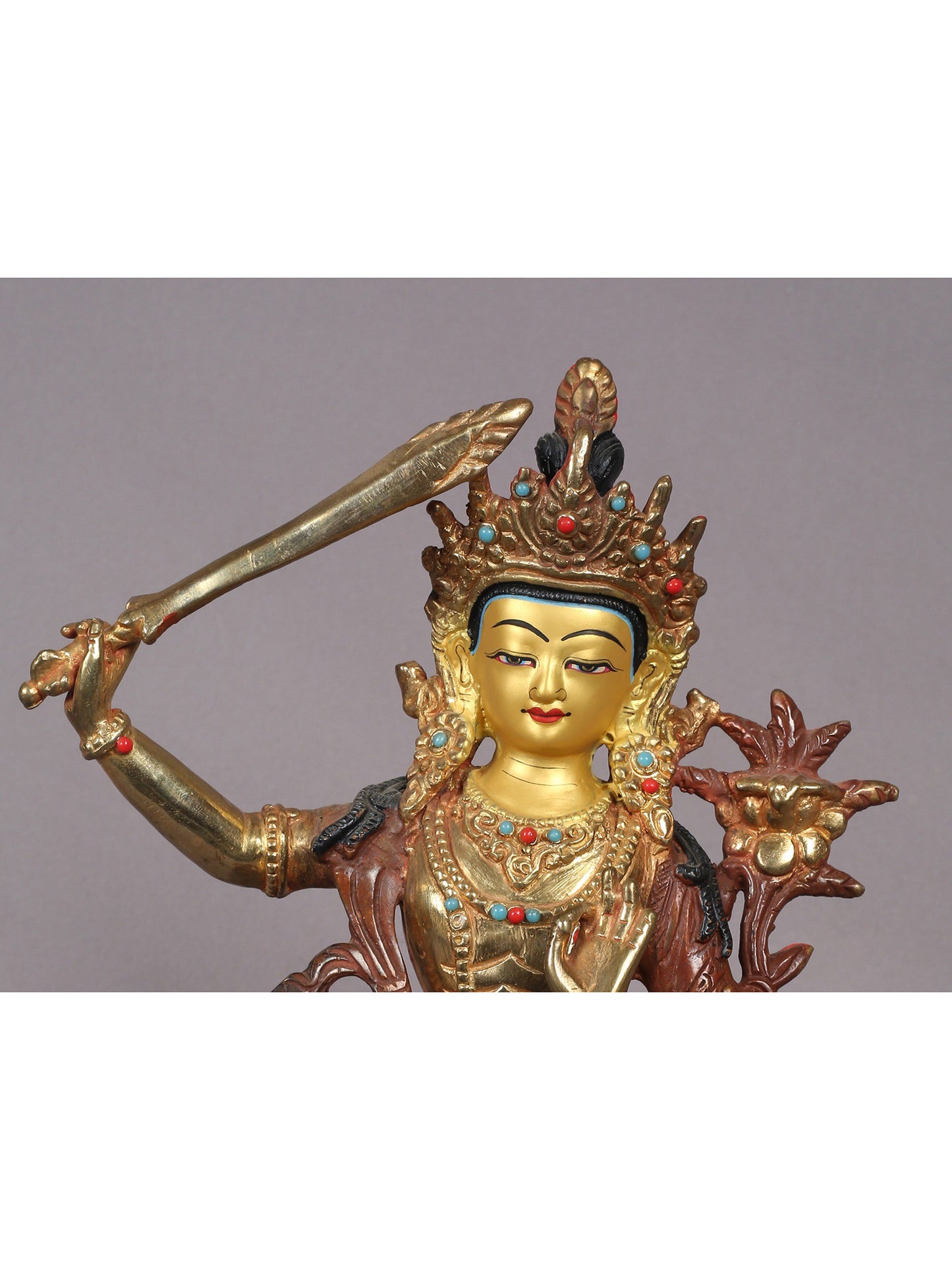 9" Tibetan Buddhist Deity Manjushri Copper Statue from Nepal