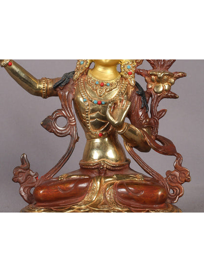 9" Tibetan Buddhist Deity Manjushri Copper Statue from Nepal