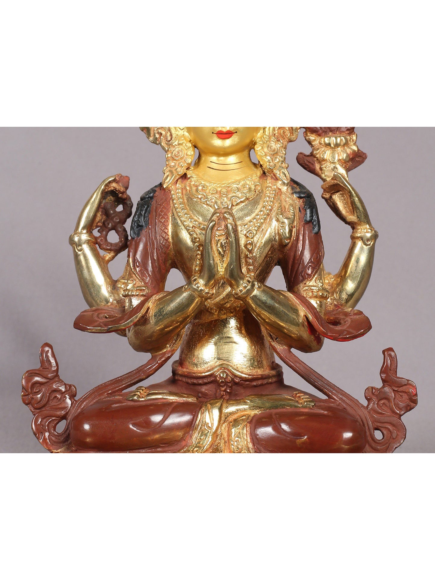 9" Chenrezig (Four-Armed Avalokiteshvara) Statue from Nepal | Copper Idol with Gold Plated