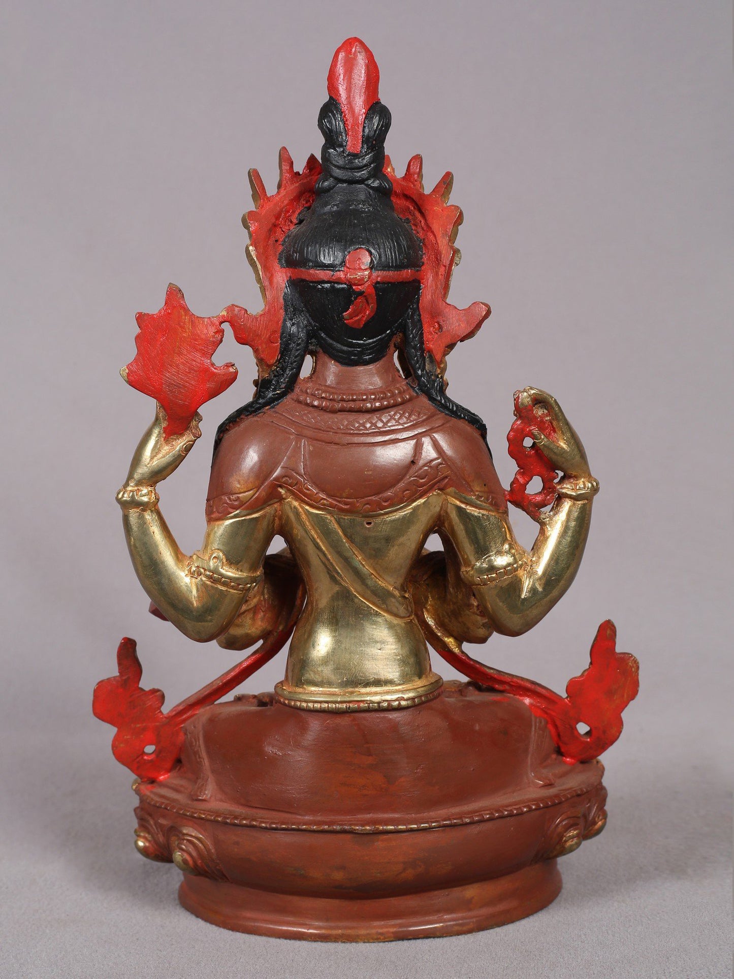 9" Chenrezig (Four-Armed Avalokiteshvara) Statue from Nepal | Copper Idol with Gold Plated