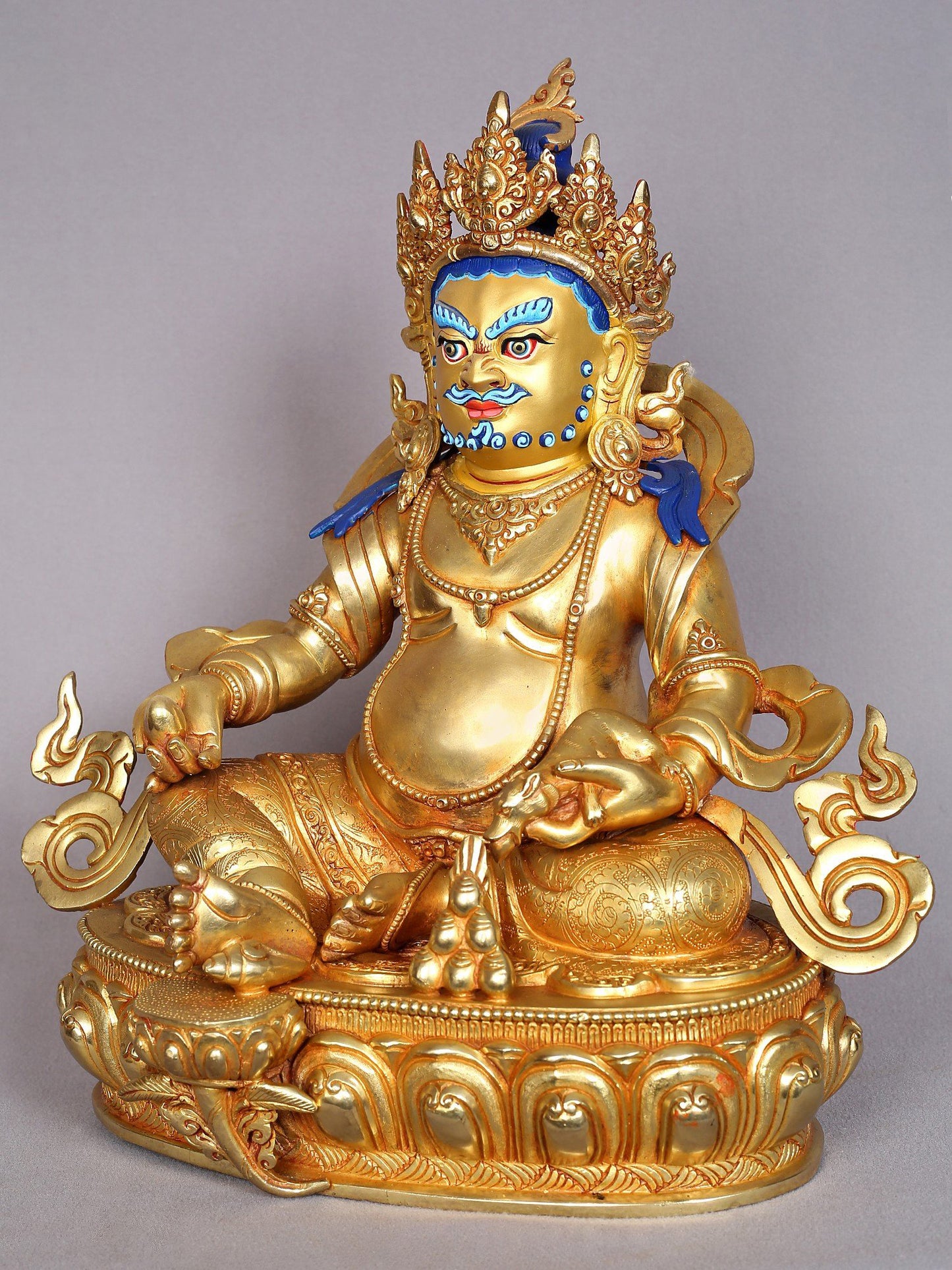 12" Tibetan Buddhist God Kubera Copper Statue from Nepal