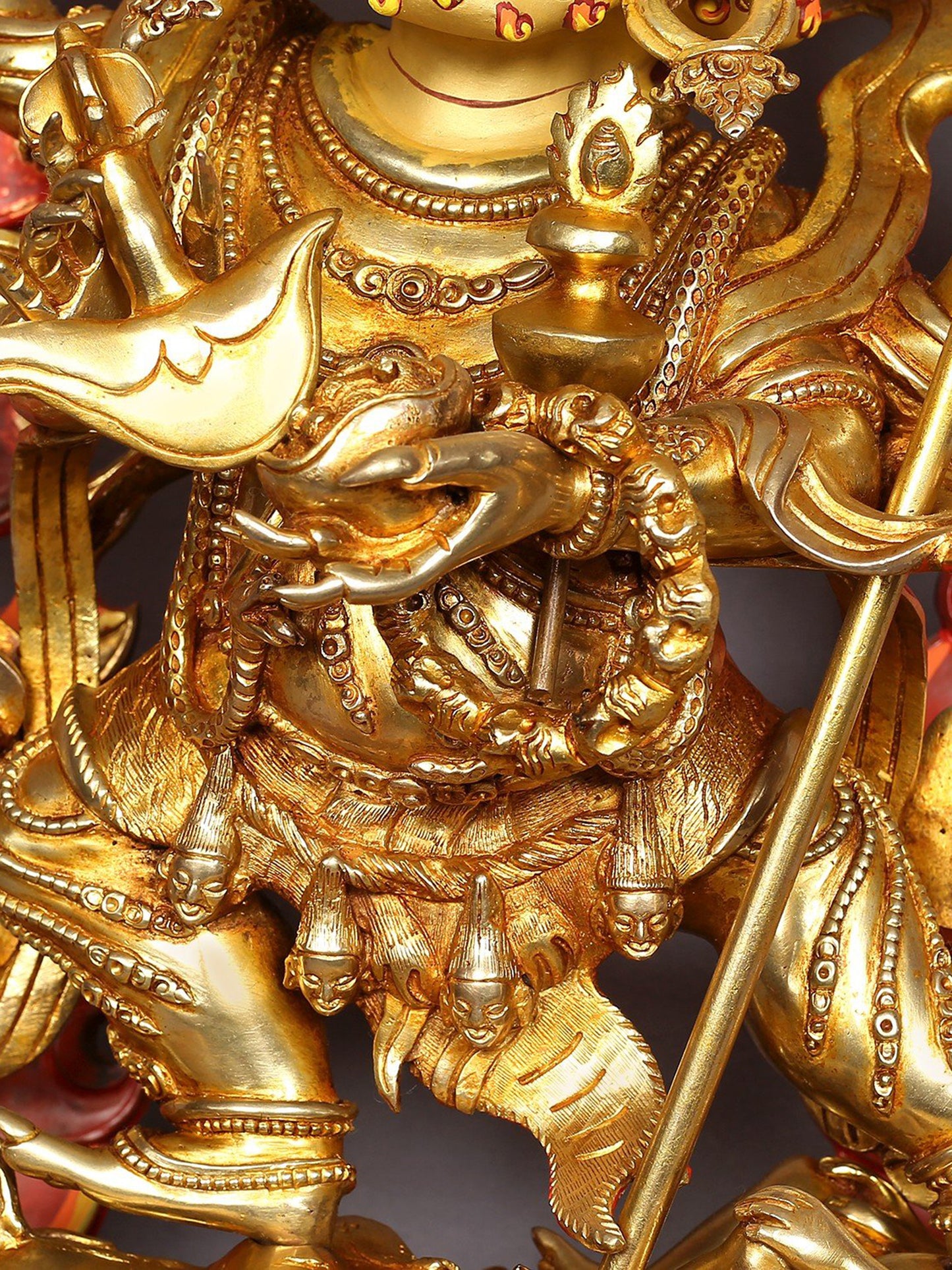 Four Headed Mahakala Copper Idol with Gold Plated