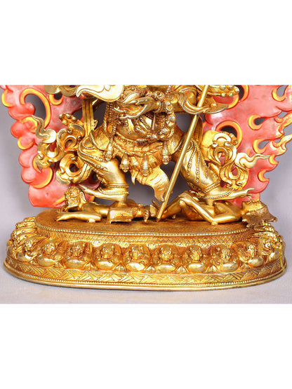 Four Headed Mahakala Copper Idol with Gold Plated