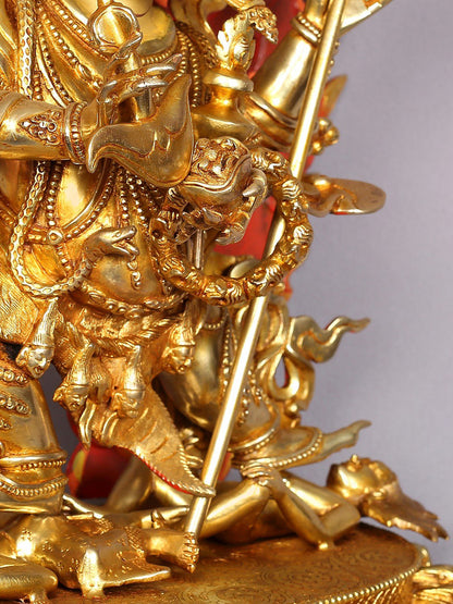 Four Headed Mahakala Copper Idol with Gold Plated