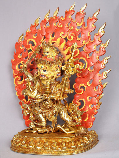 Four Headed Mahakala Copper Idol with Gold Plated