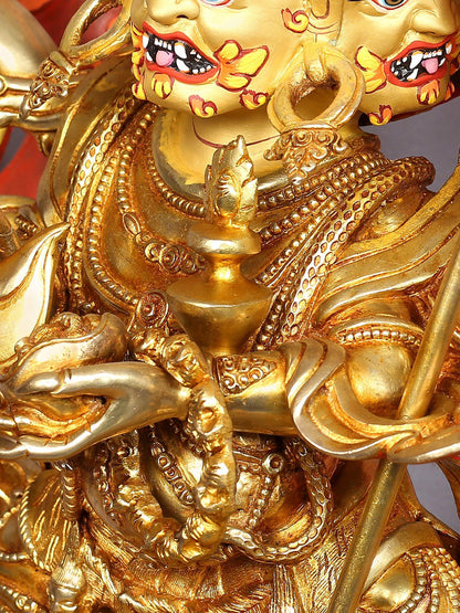 Four Headed Mahakala Copper Idol with Gold Plated