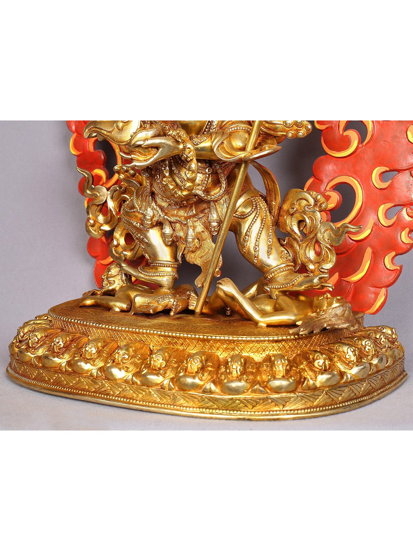 Four Headed Mahakala Copper Idol with Gold Plated