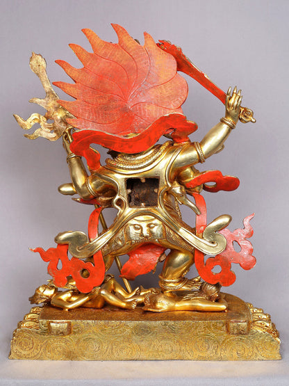 Four Headed Mahakala Copper Idol with Gold Plated