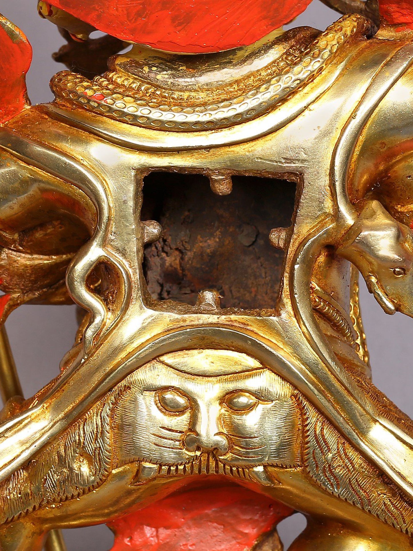 Four Headed Mahakala Copper Idol with Gold Plated