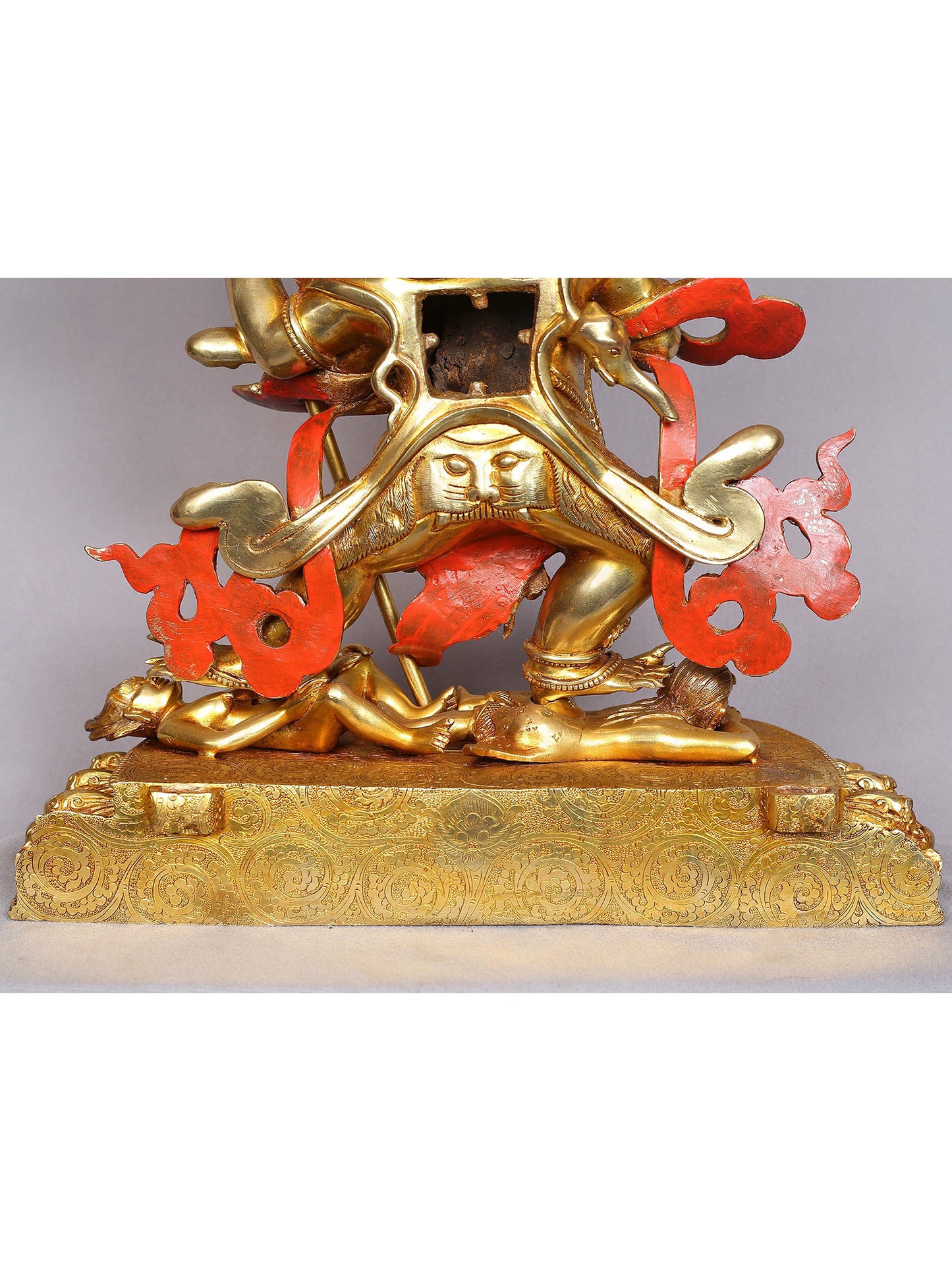 Four Headed Mahakala Copper Idol with Gold Plated