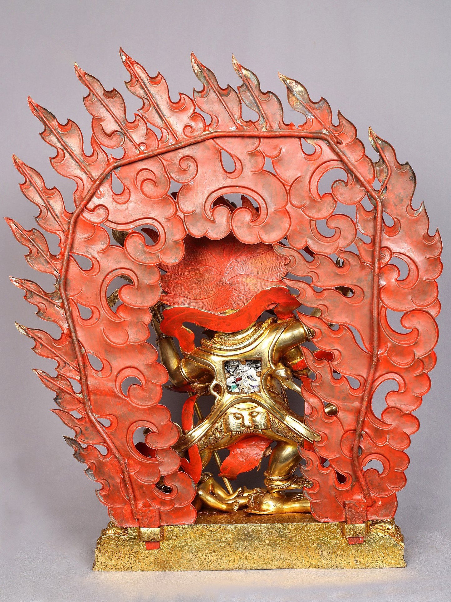 Four Headed Mahakala Copper Idol with Gold Plated