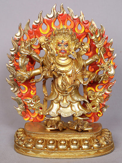 9" Six Hands Mahakala Copper Statue from Nepal