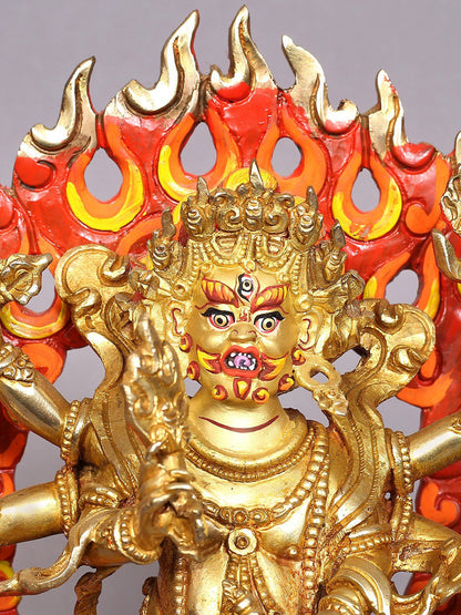 9" Six Hands Mahakala Copper Statue from Nepal