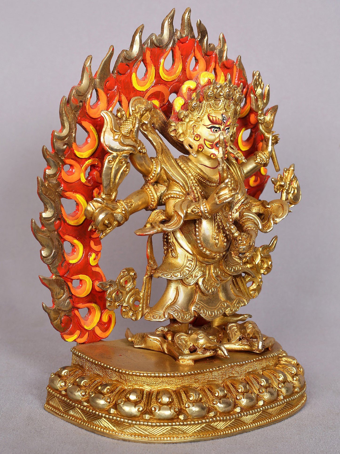 9" Six Hands Mahakala Copper Statue from Nepal