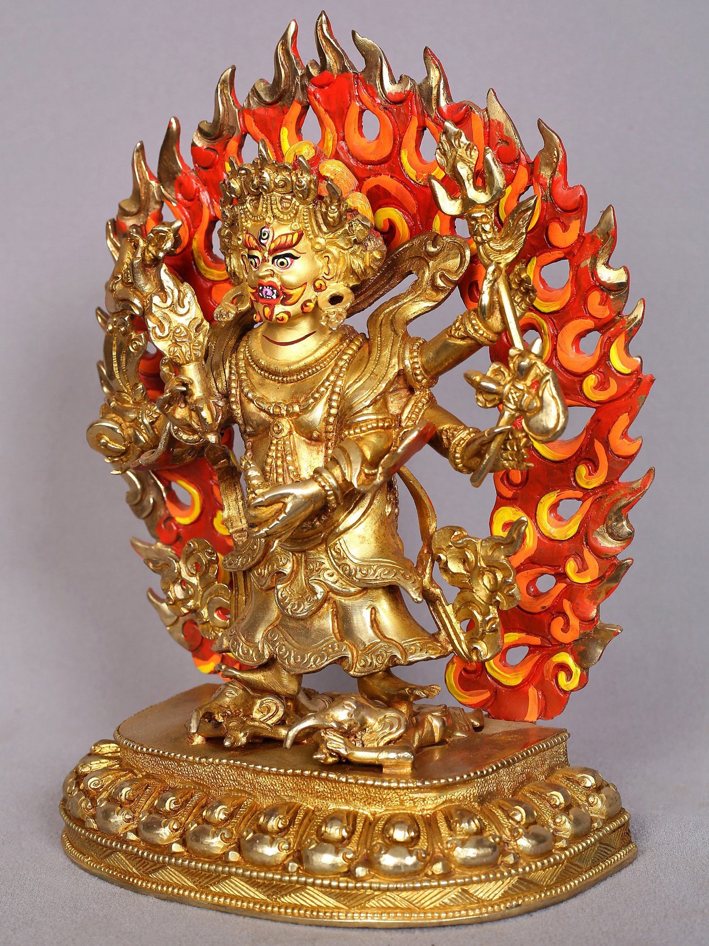 9" Six Hands Mahakala Copper Statue from Nepal