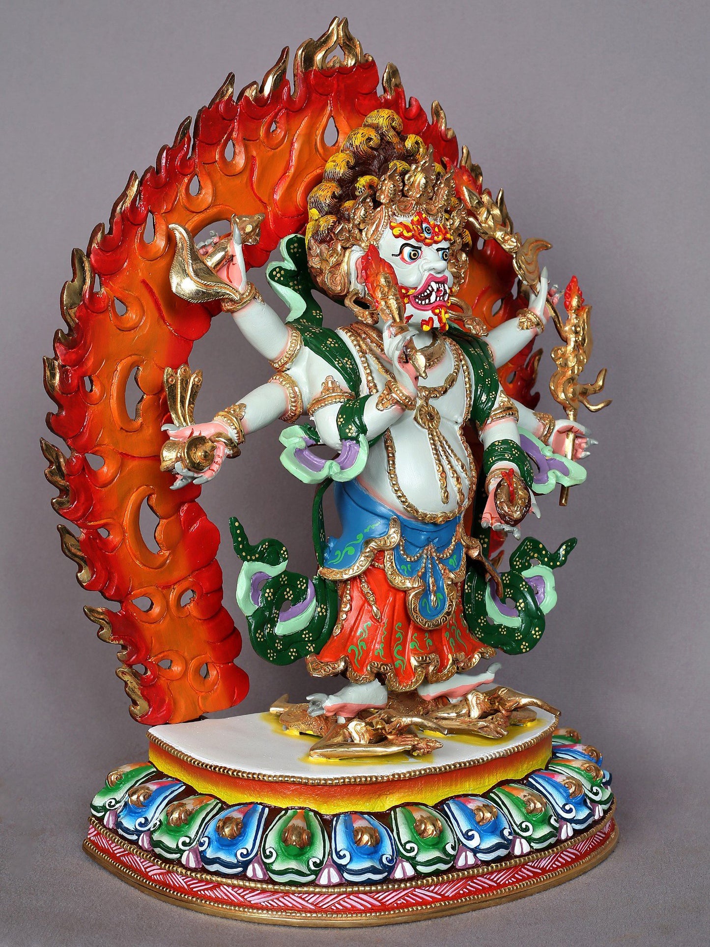 13" Six Hands White Mahakala Copper Statue from Nepal