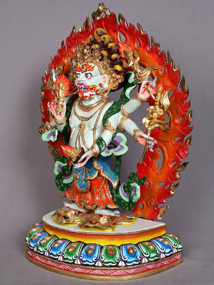 13" Six Hands White Mahakala Copper Statue from Nepal