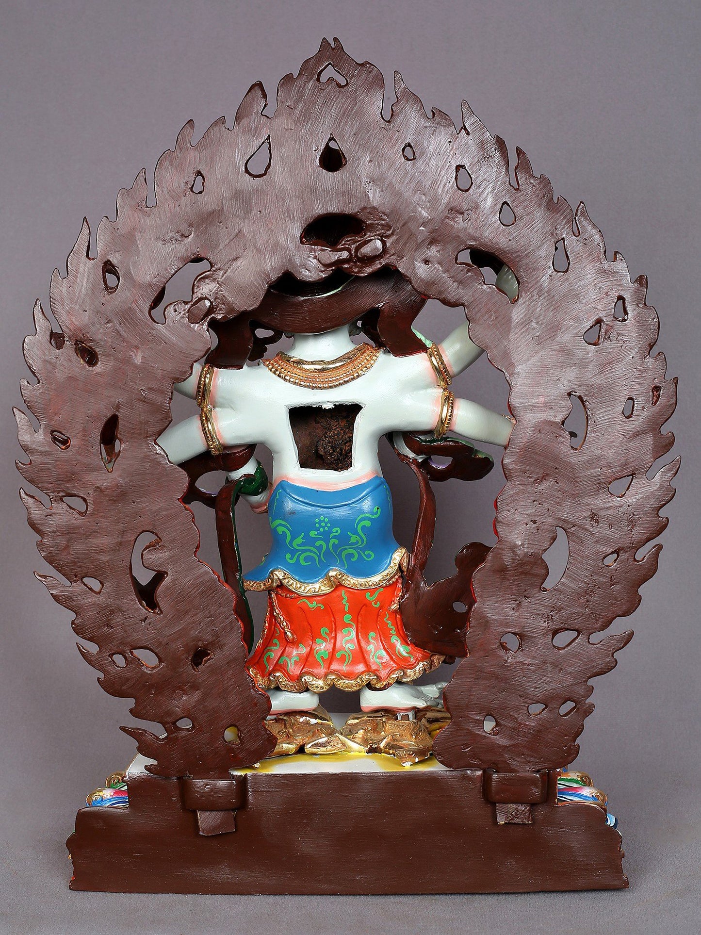 13" Six Hands White Mahakala Copper Statue from Nepal