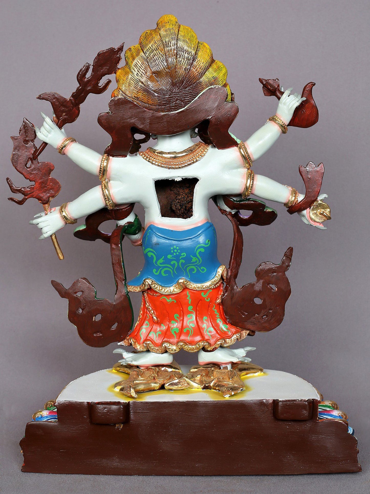 13" Six Hands White Mahakala Copper Statue from Nepal