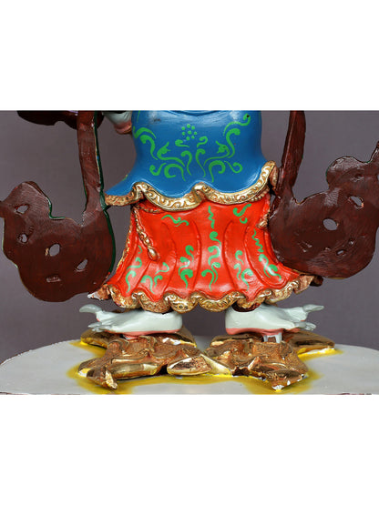 13" Six Hands White Mahakala Copper Statue from Nepal