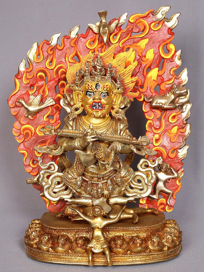 13" Safu Mahakala Copper Statue from Nepal | Handmade Sculpture