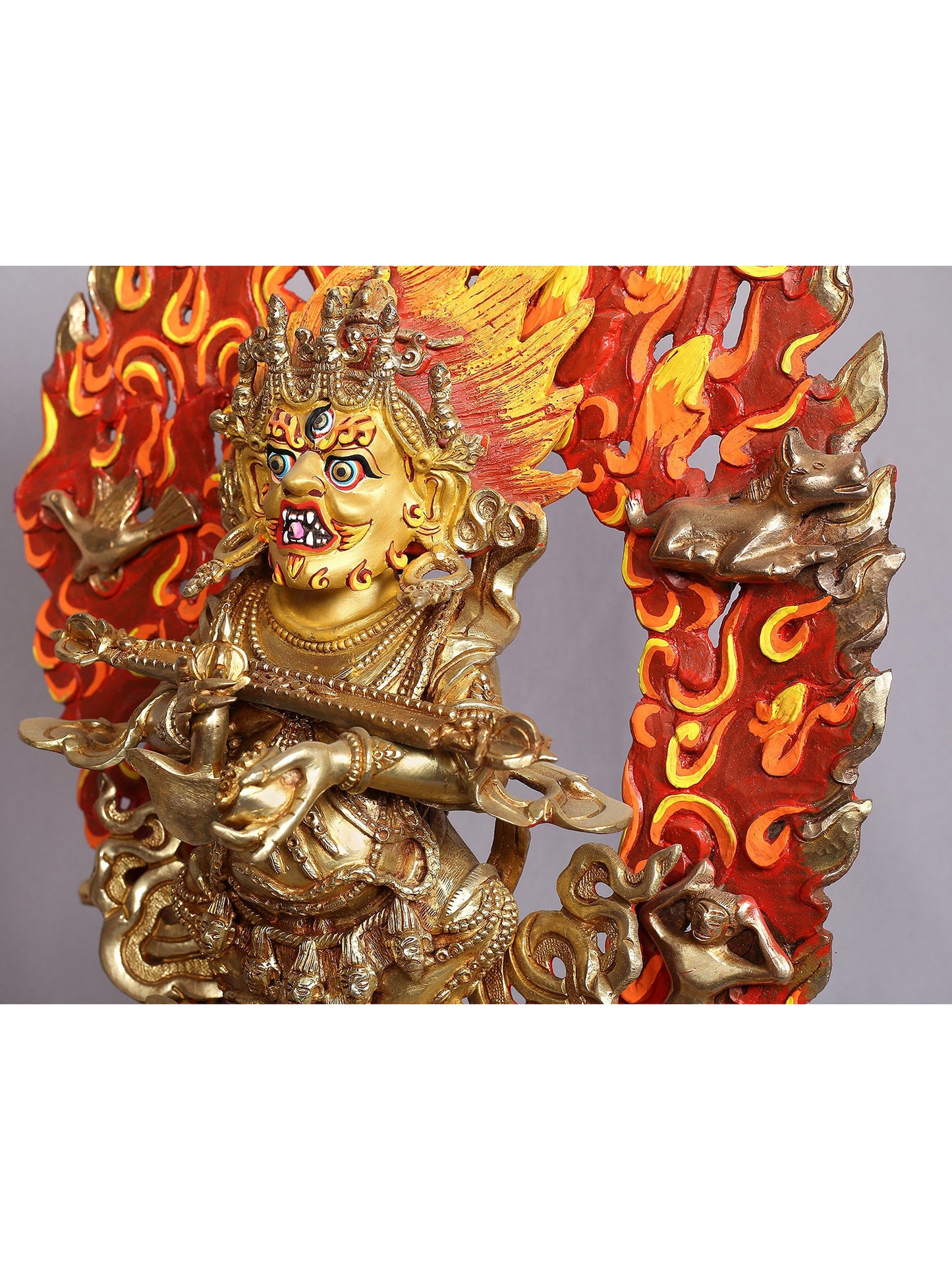 13" Safu Mahakala Copper Statue from Nepal | Handmade Sculpture