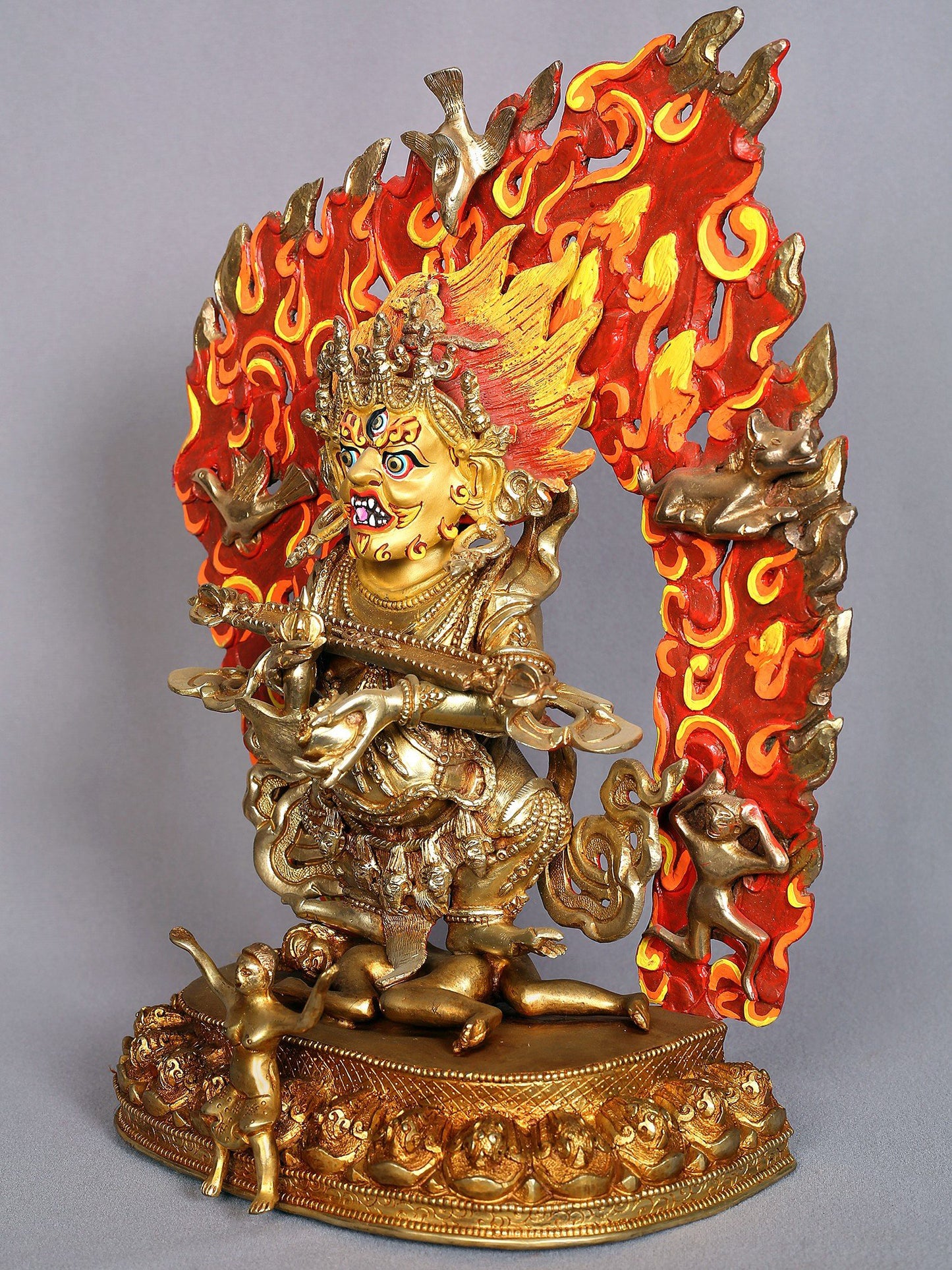 13" Safu Mahakala Copper Statue from Nepal | Handmade Sculpture