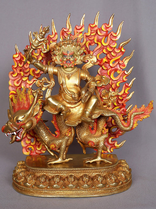 12" Dragon Kubera Copper Statue | Copper Figurines with Gold Plated