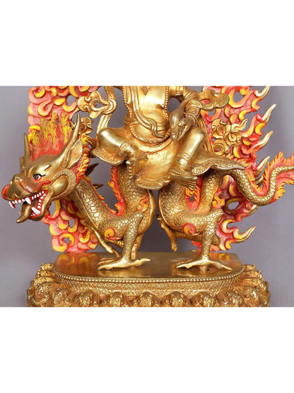 12" Dragon Kubera Copper Statue | Copper Figurines with Gold Plated