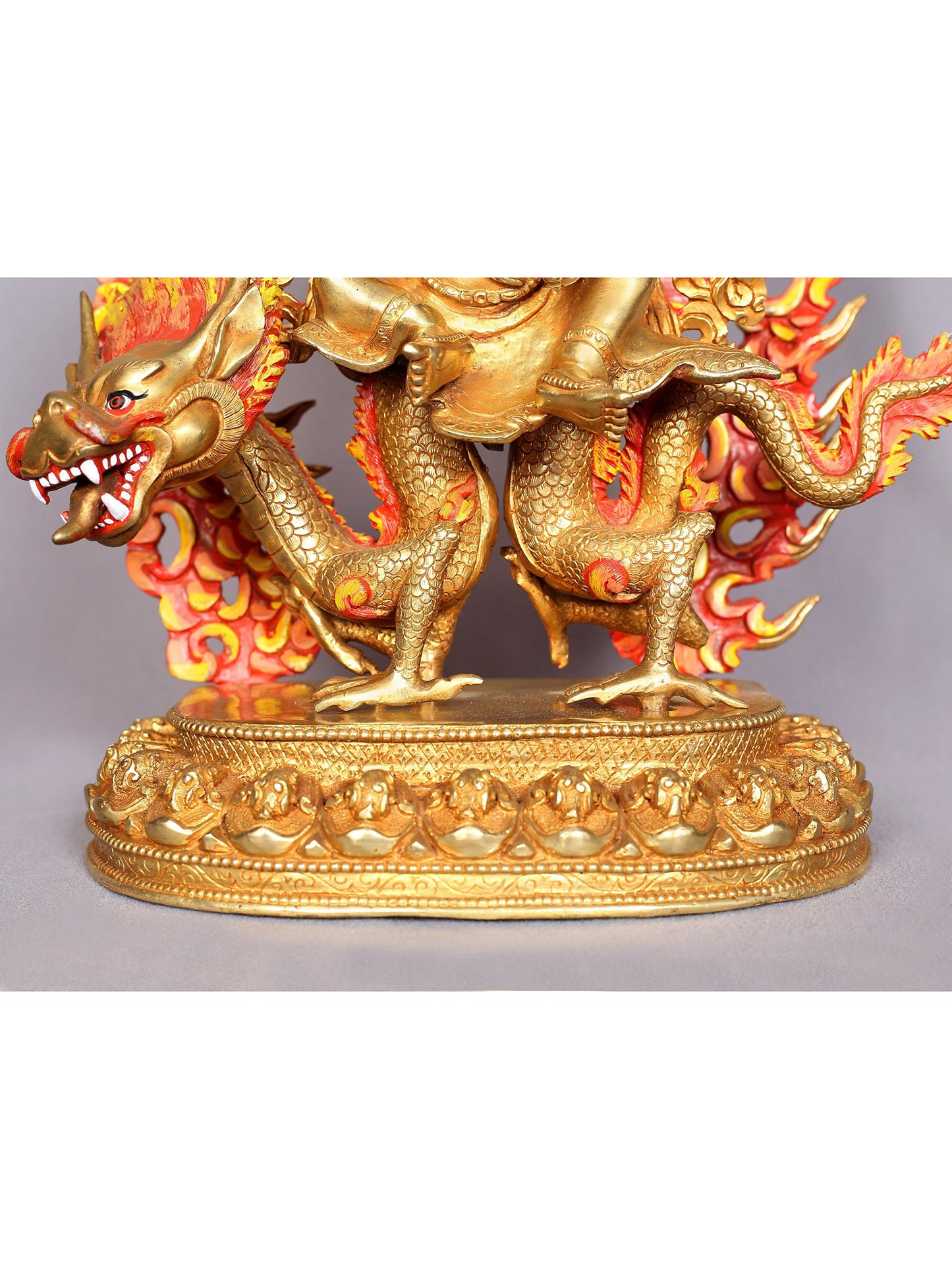 12" Dragon Kubera Copper Statue | Copper Figurines with Gold Plated