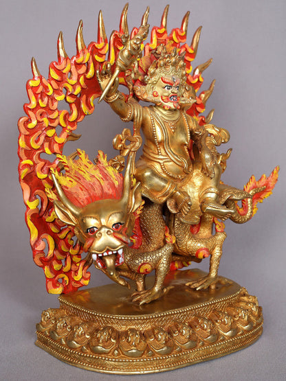 12" Dragon Kubera Copper Statue | Copper Figurines with Gold Plated