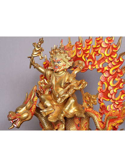 12" Dragon Kubera Copper Statue | Copper Figurines with Gold Plated