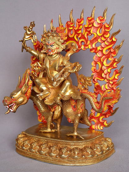 12" Dragon Kubera Copper Statue | Copper Figurines with Gold Plated