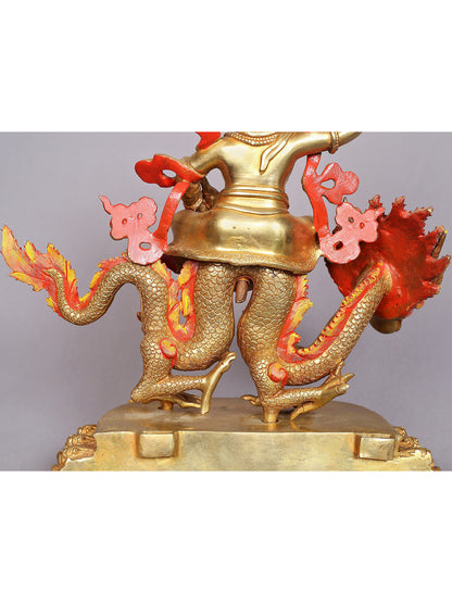 12" Dragon Kubera Copper Statue | Copper Figurines with Gold Plated