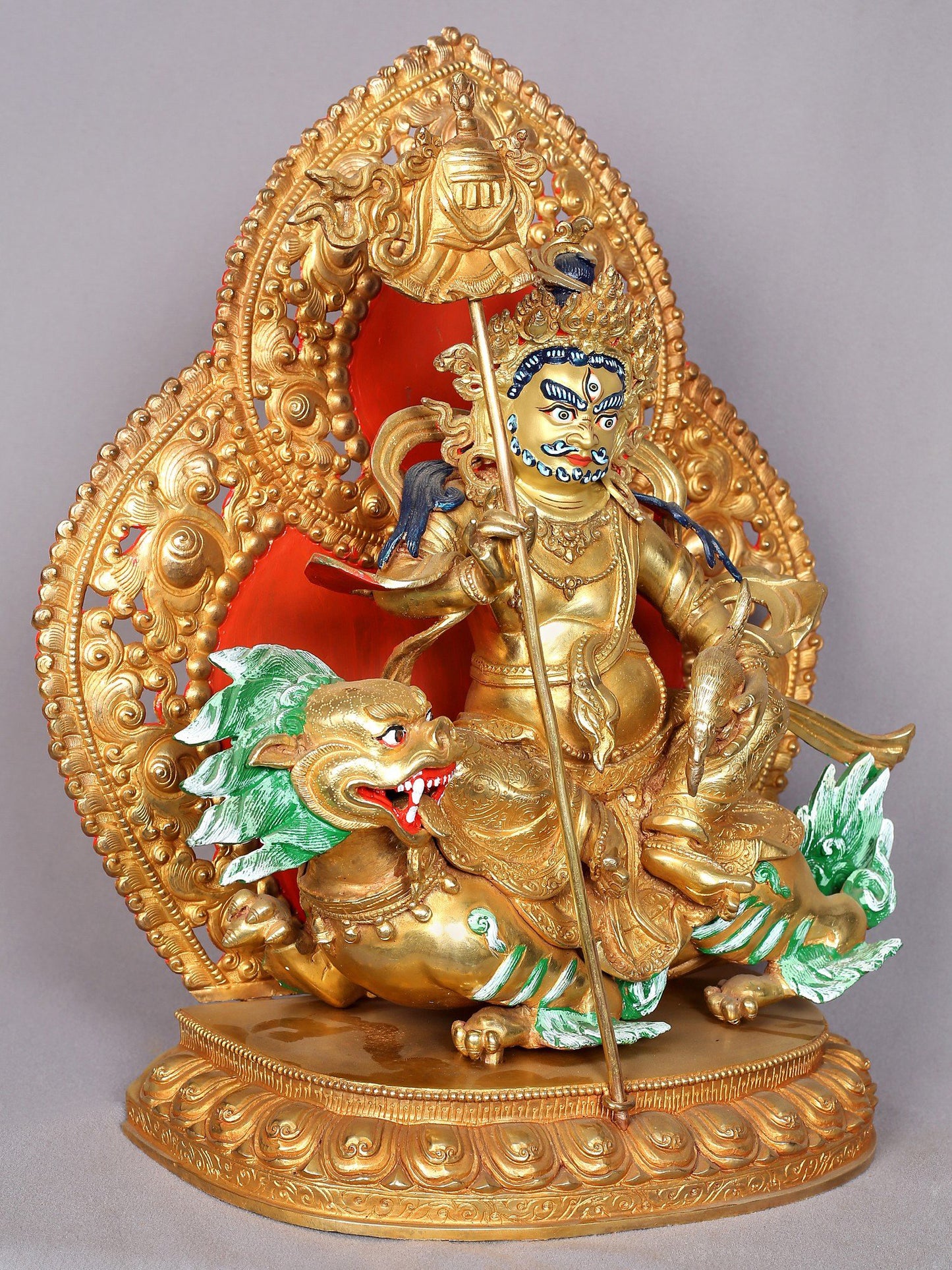 15" Singh Kubera Copper Statue from Nepal | Buddhist Deity Idols