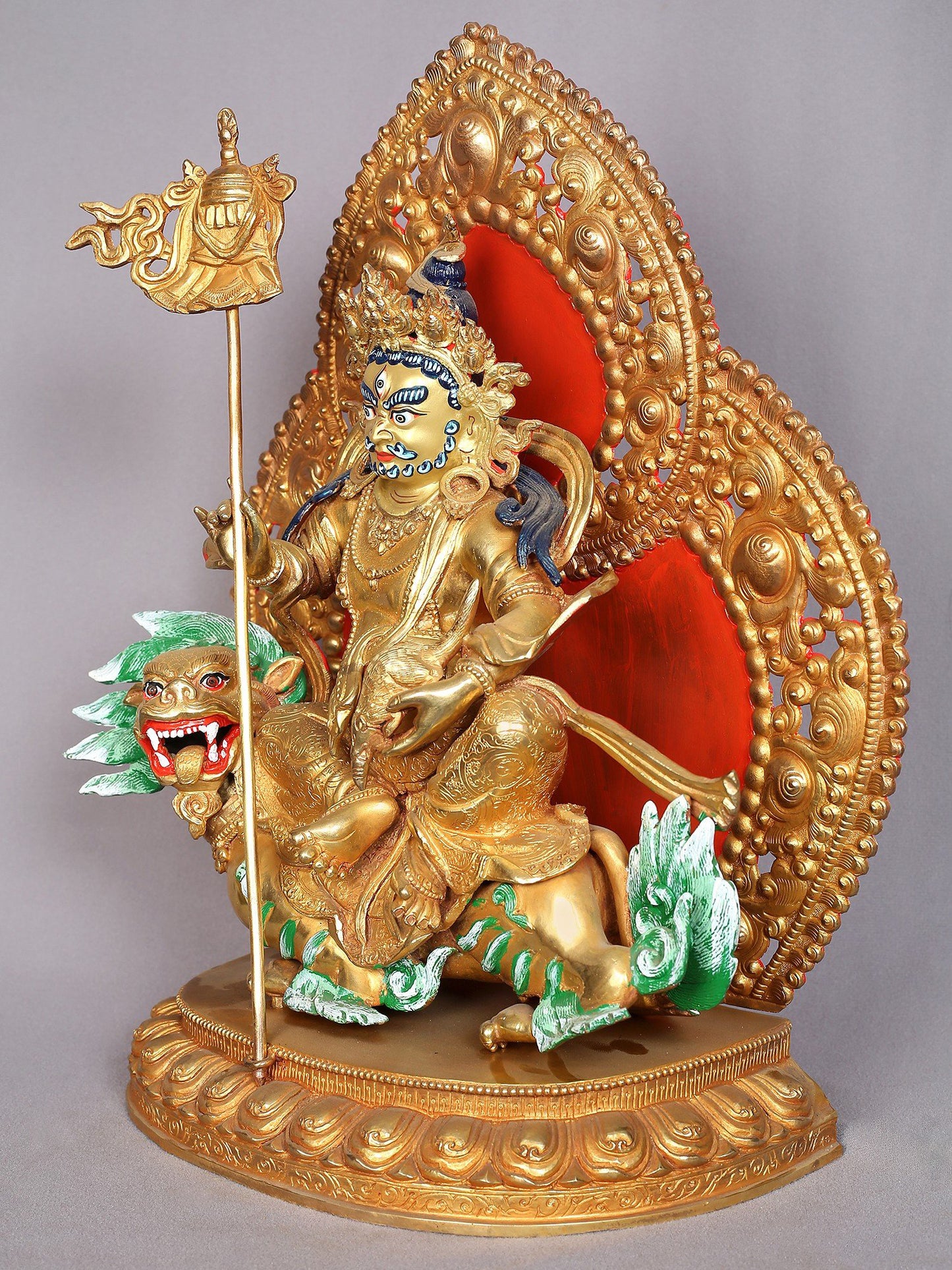 15" Singh Kubera Copper Statue from Nepal | Buddhist Deity Idols