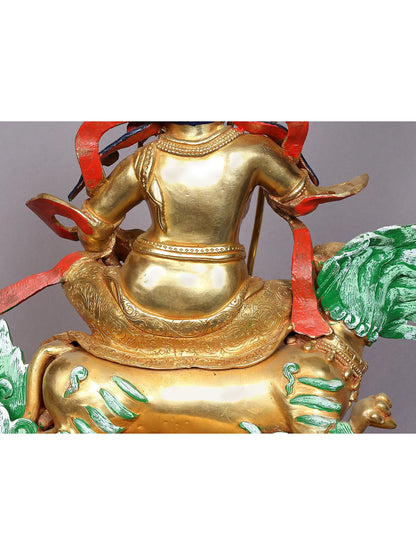 15" Singh Kubera Copper Statue from Nepal | Buddhist Deity Idols