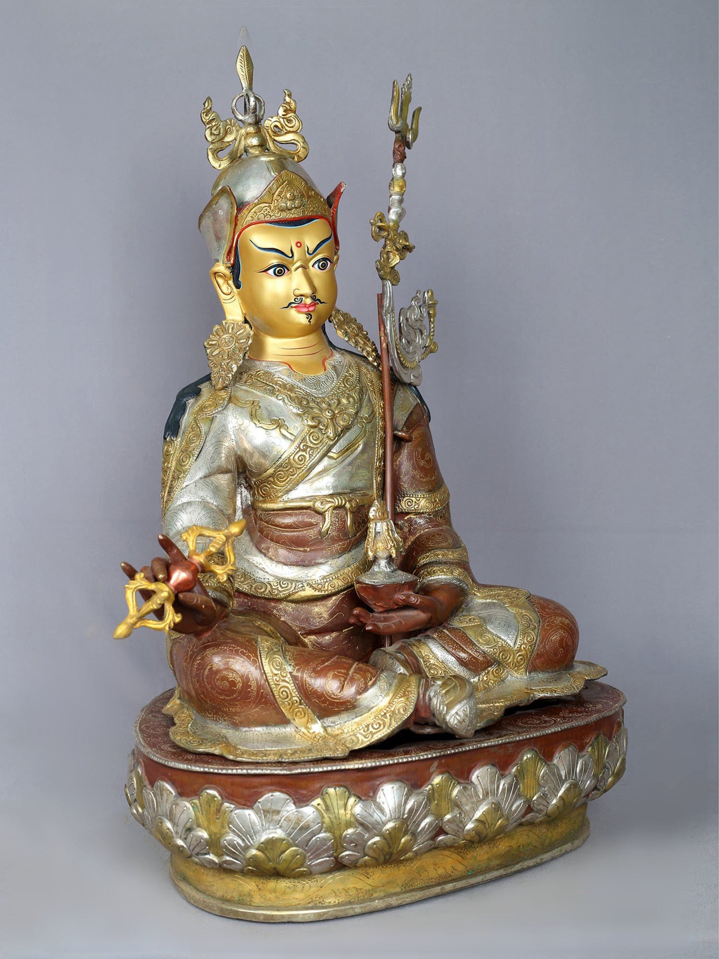 24" Guru Padmasambhava Idol | Copper Statue from Nepal