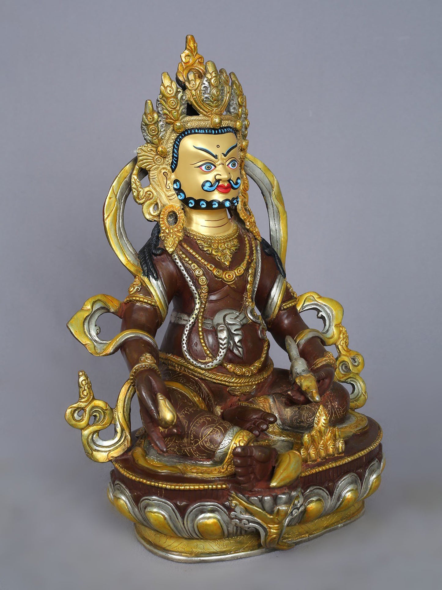 13" Lord Kubera Copper Statue from Nepal | Copper Figurines with Gold Plated