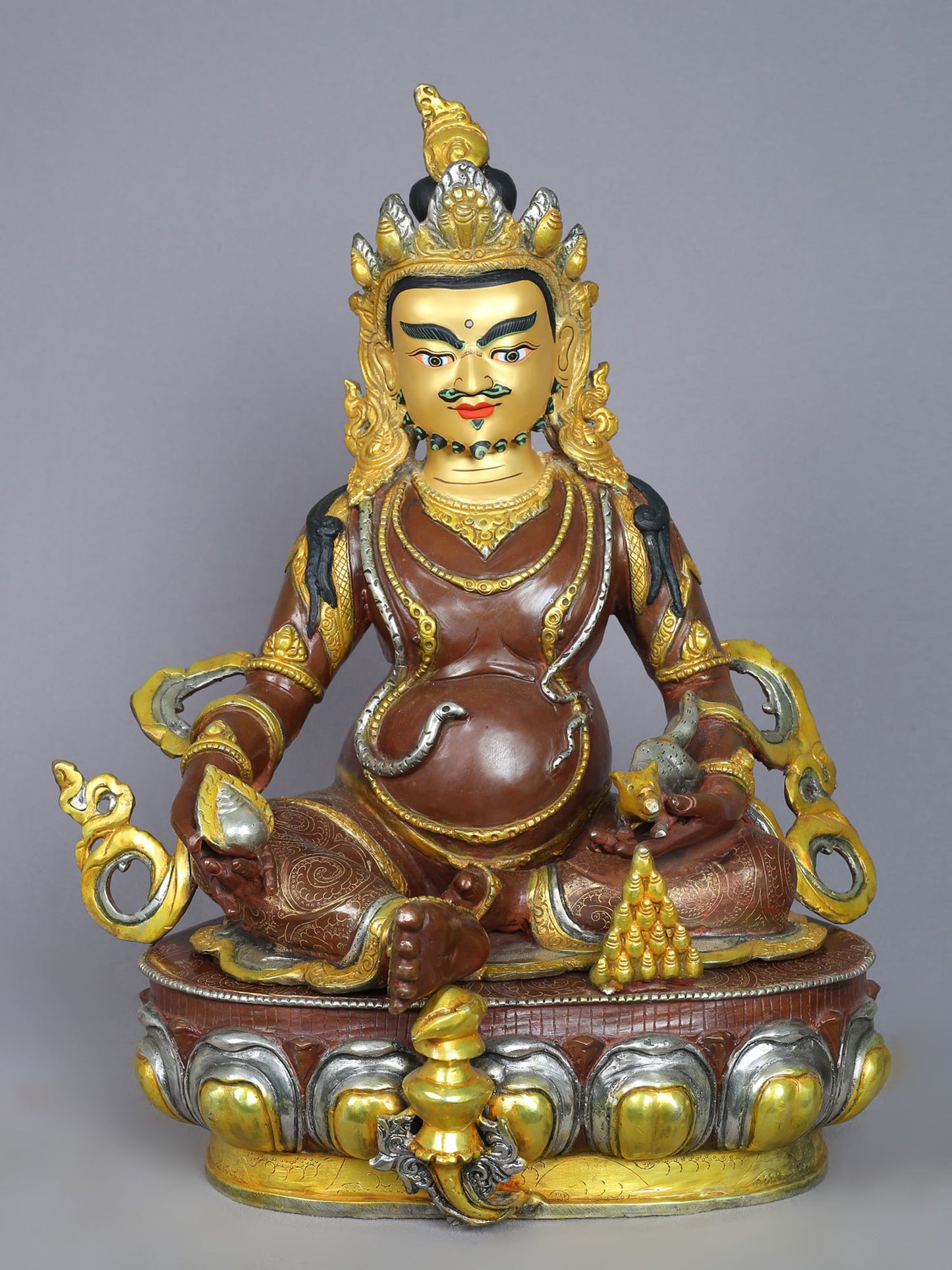 18" Lord Kubera Copper Idol | Copper With Gold Plated Sculpture