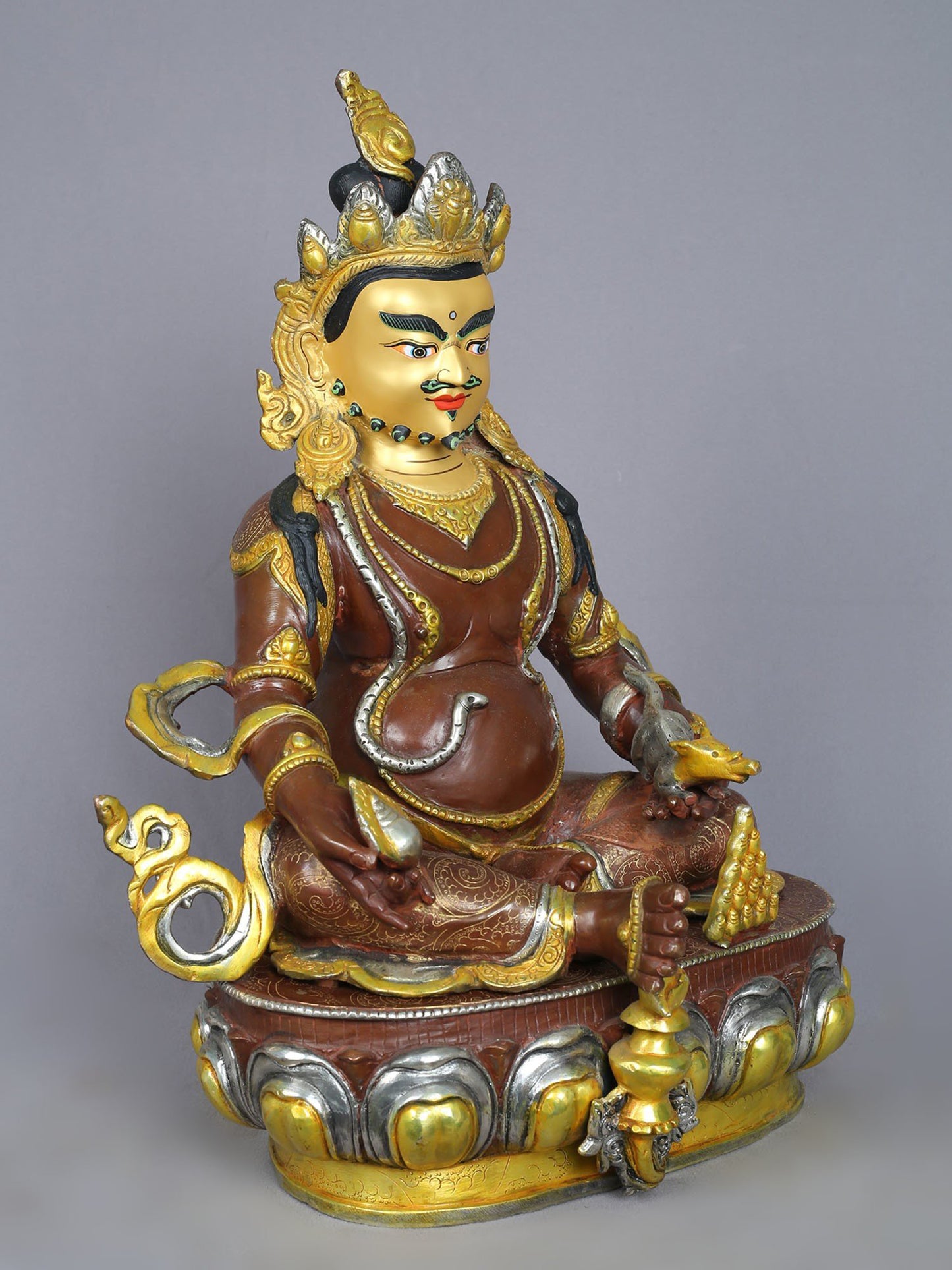 18" Lord Kubera Copper Idol | Copper With Gold Plated Sculpture