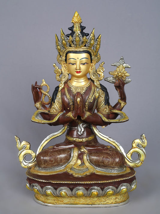 13" Four Armed Avalokiteshvara Copper Statue from Nepal