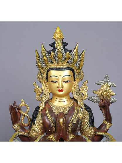 13" Four Armed Avalokiteshvara Copper Statue from Nepal